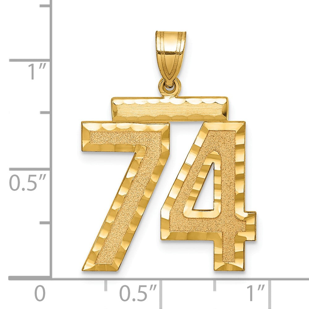 14k Large Brushed Diamond-cut Number 74 Charm