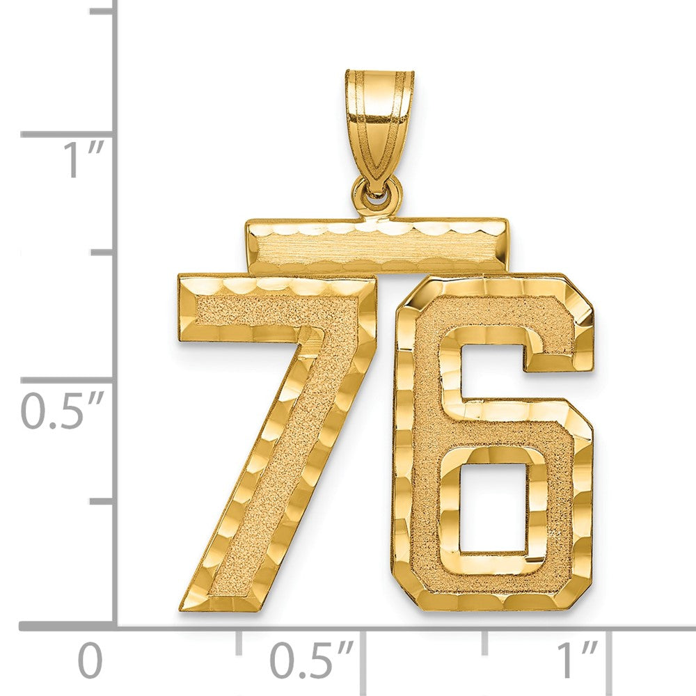 14k Large Brushed Diamond-cut Number 76 Charm