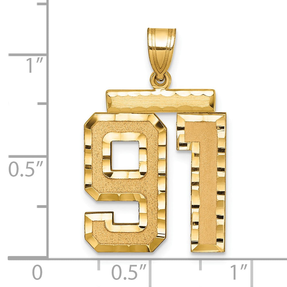 14k Large Brushed Diamond-cut Number 91 Charm