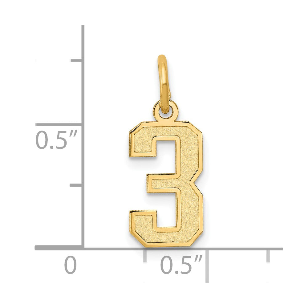 14k Small Satin Number 3 Charm
