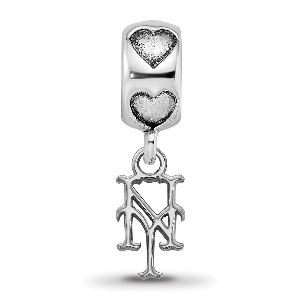 Sterling Silver Rhodium-plated New York Mets NY on Heart Bead