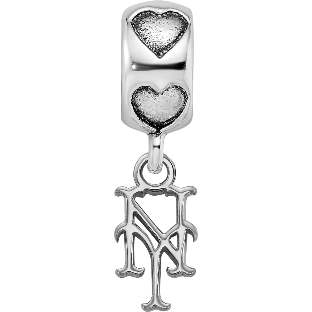 Sterling Silver Rhodium-plated New York Mets NY on Heart Bead