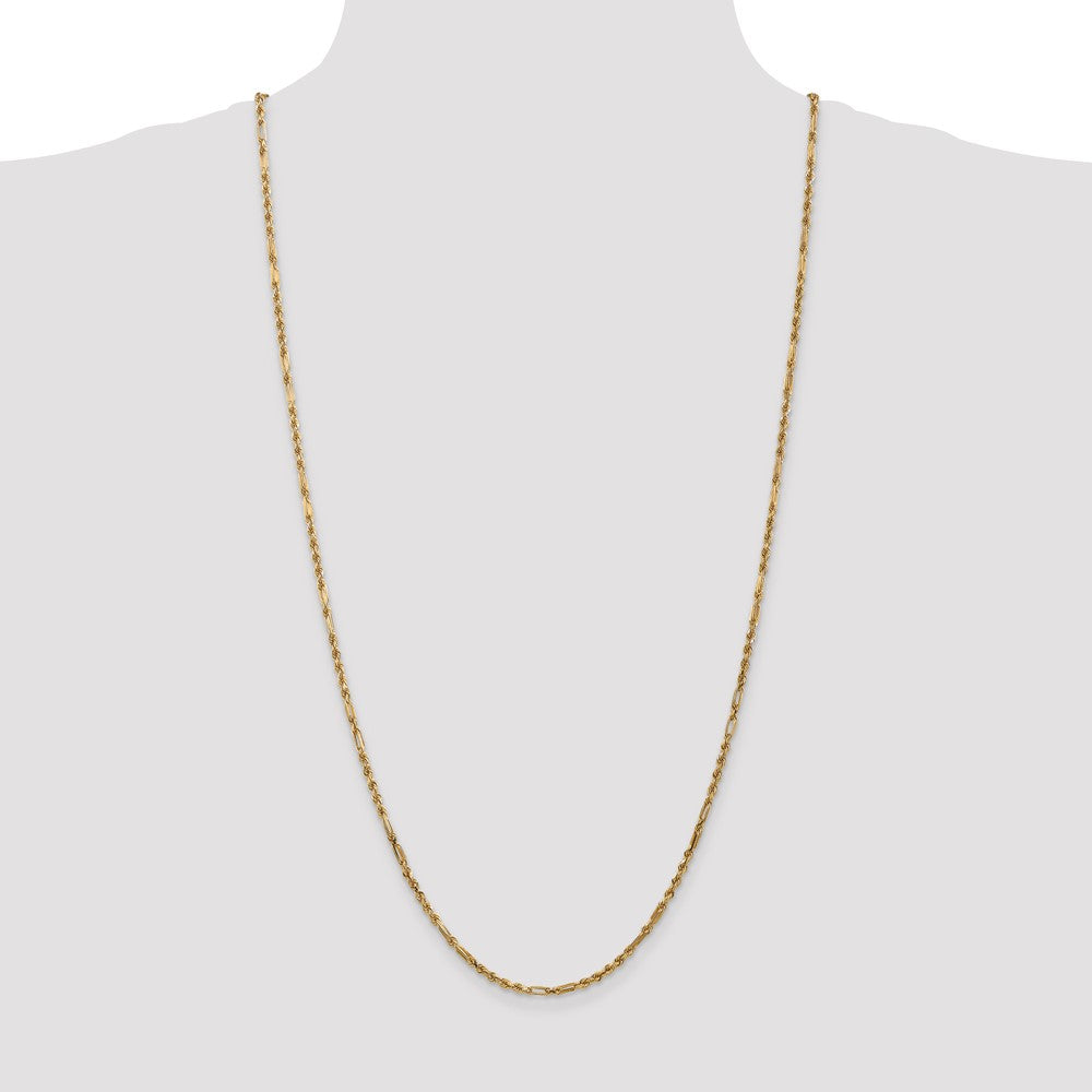14K 30 inch 2.5mm Diamond-cut Milano Rope with Lobster Clasp Chain