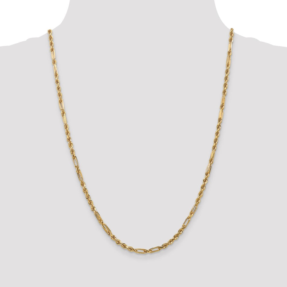 14K 24 inch 3mm Diamond-cut Milano Rope with Lobster Clasp Chain
