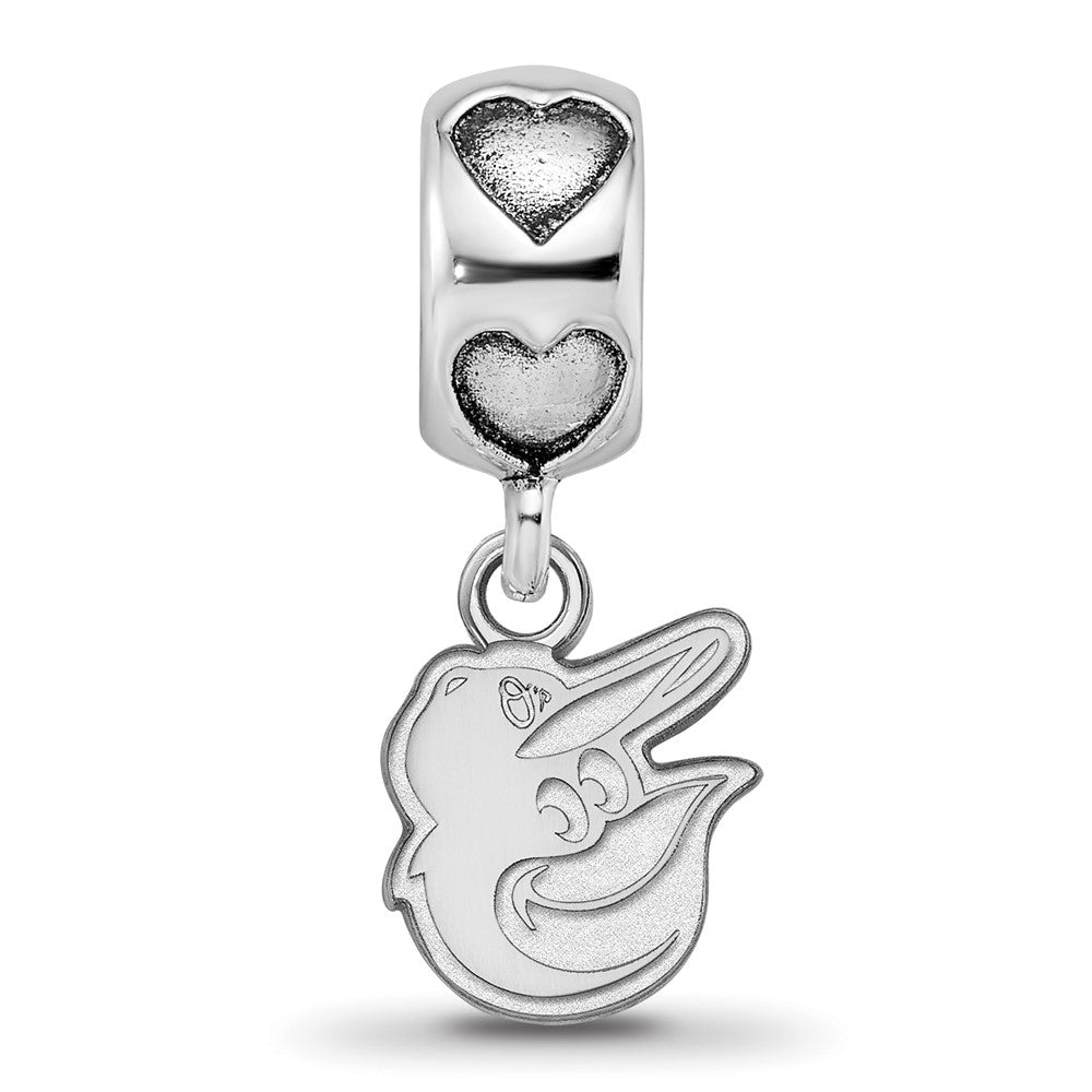 Sterling Silver Rh-plated Baltimore Orioles Bird Head Heart Bead