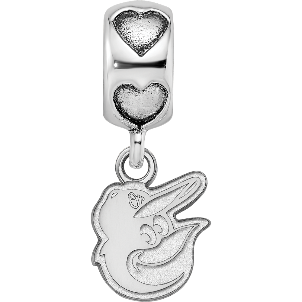 Sterling Silver Rh-plated Baltimore Orioles Bird Head Heart Bead