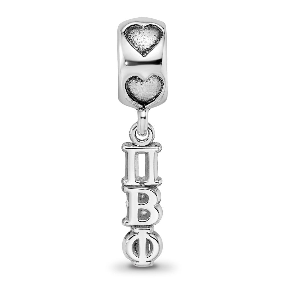 Sterling Silver Rh-plated Pi Beta Phi Vertical Letters on Heart Bea