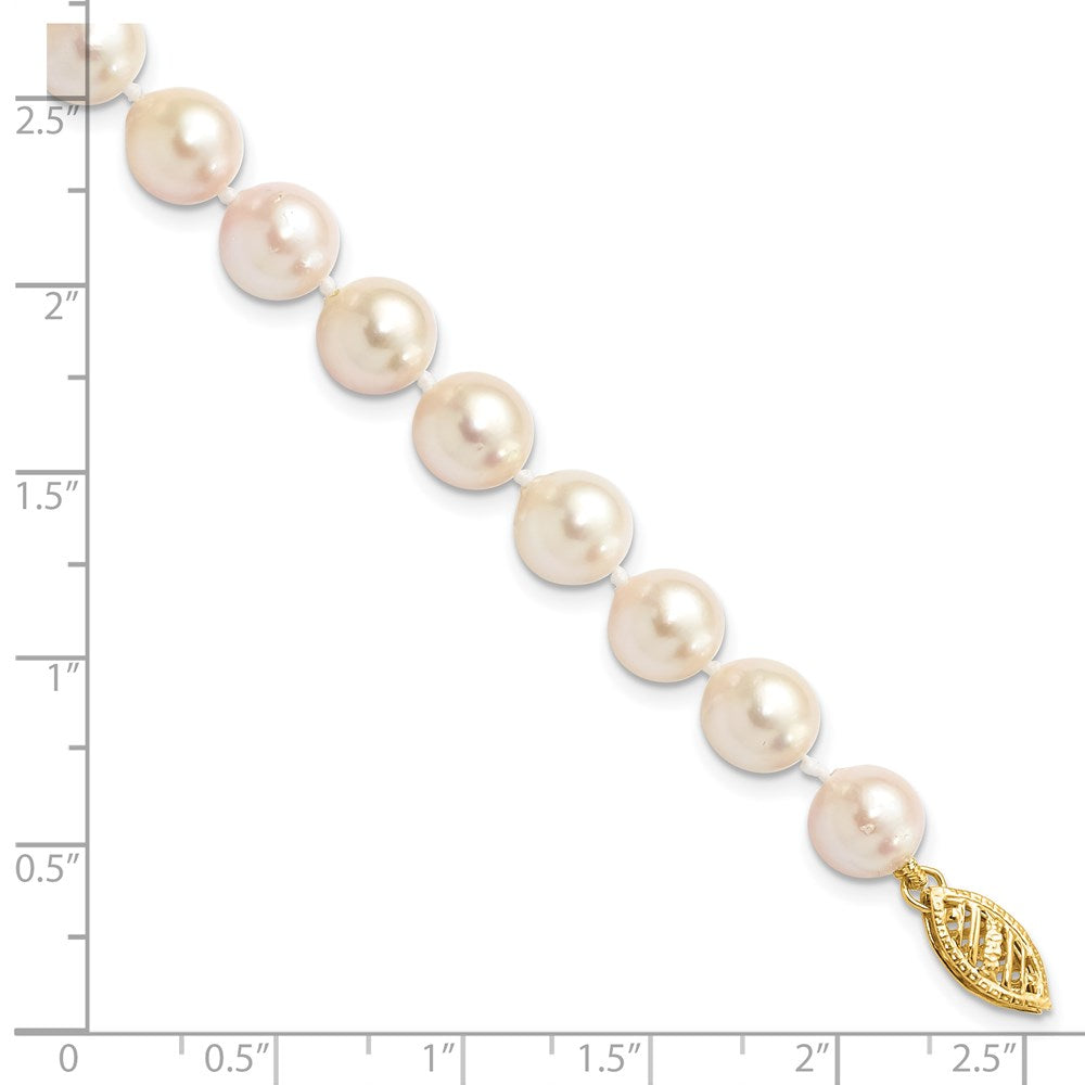 14k 7-8mm White Round Akoya Saltwater Cultured Pearl 7 inch Bracelet