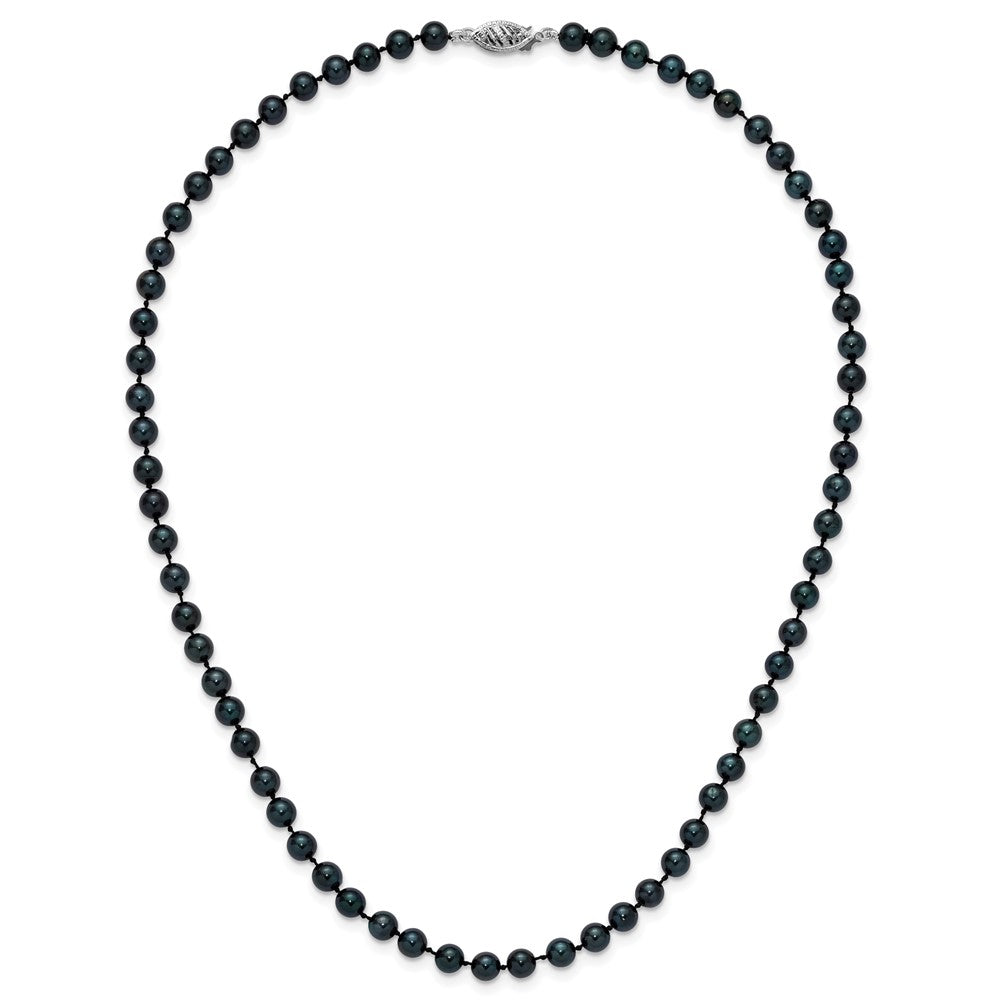 14k White Gold 5-6mm Black Round Akoya Saltwater Cultured Pearl 20 inch Necklace