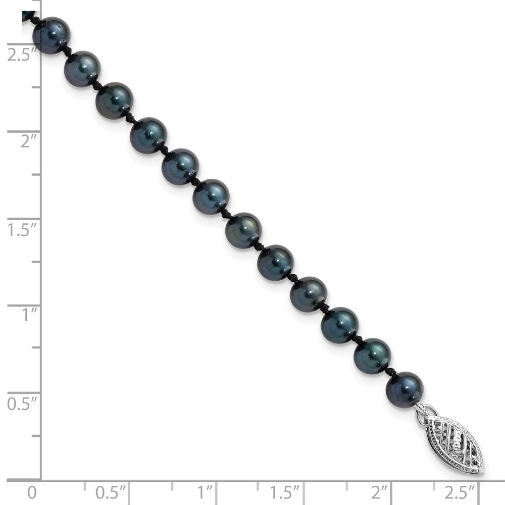 14k White Gold 5-6mm Black Round Akoya Saltwater Cultured Pearl 7 inch Bracelet