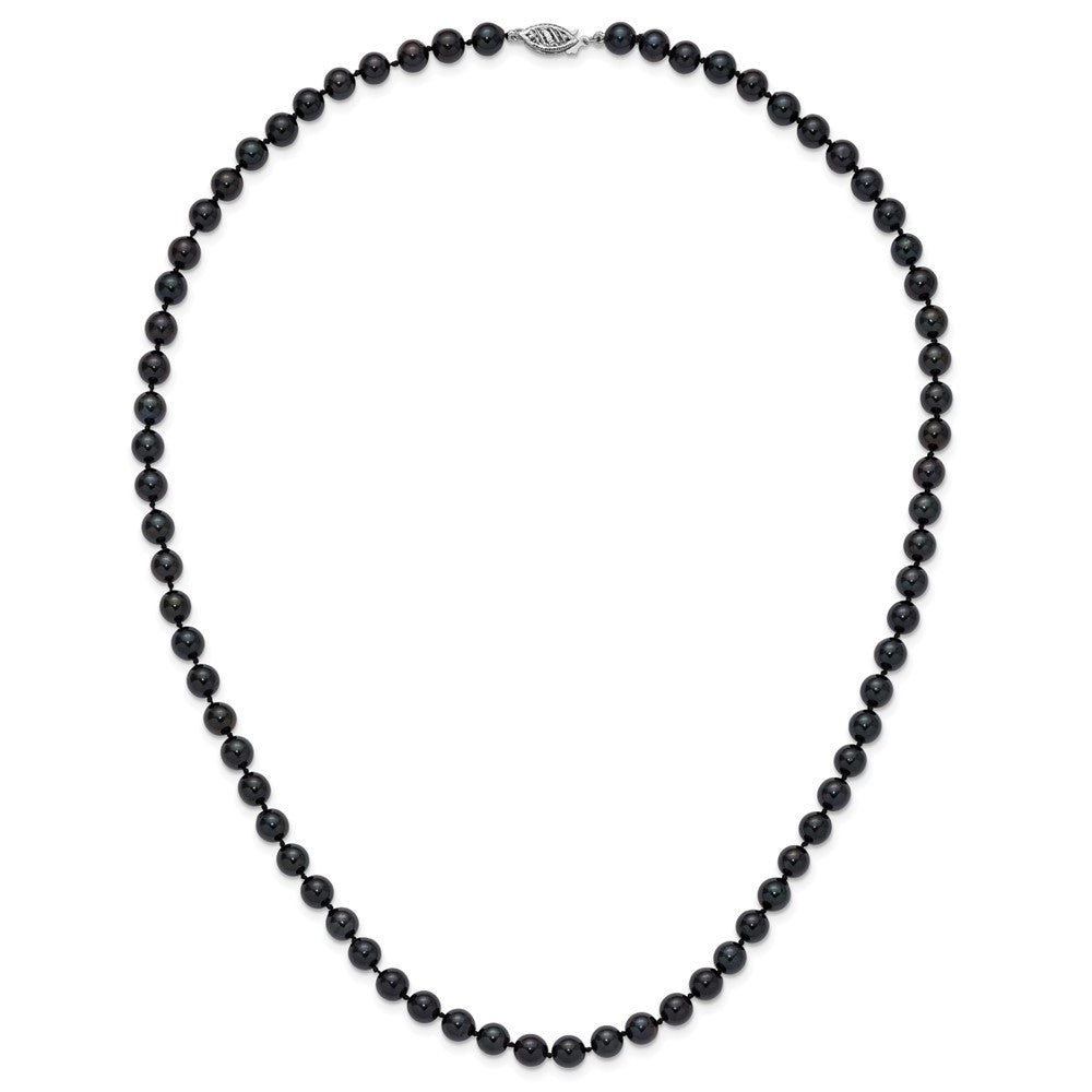 14k White Gold 6-7mm Black Round Akoya Saltwater Cultured Pearl 16 inch Necklace