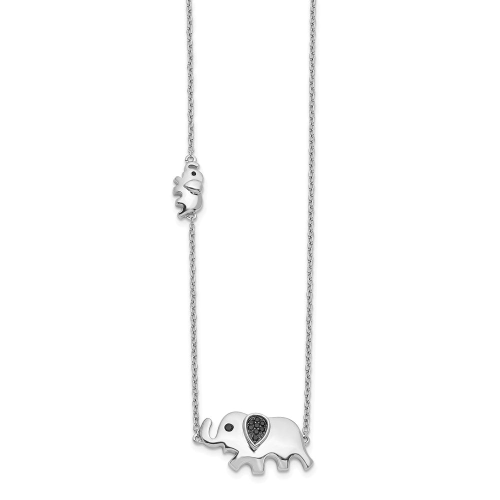 14k White Gold Black Diamond Elephant 18 inch Necklace