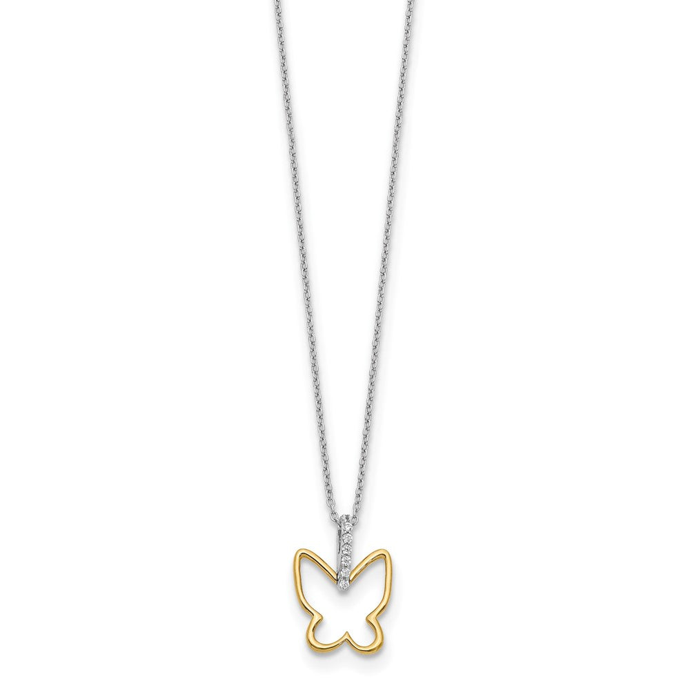 14k Two-tone Diamond Butterfly 18 inch Necklace