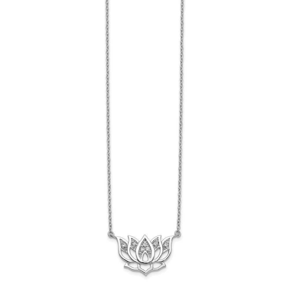 14k White Gold Diamond Lotus Flower 18 inch Necklace