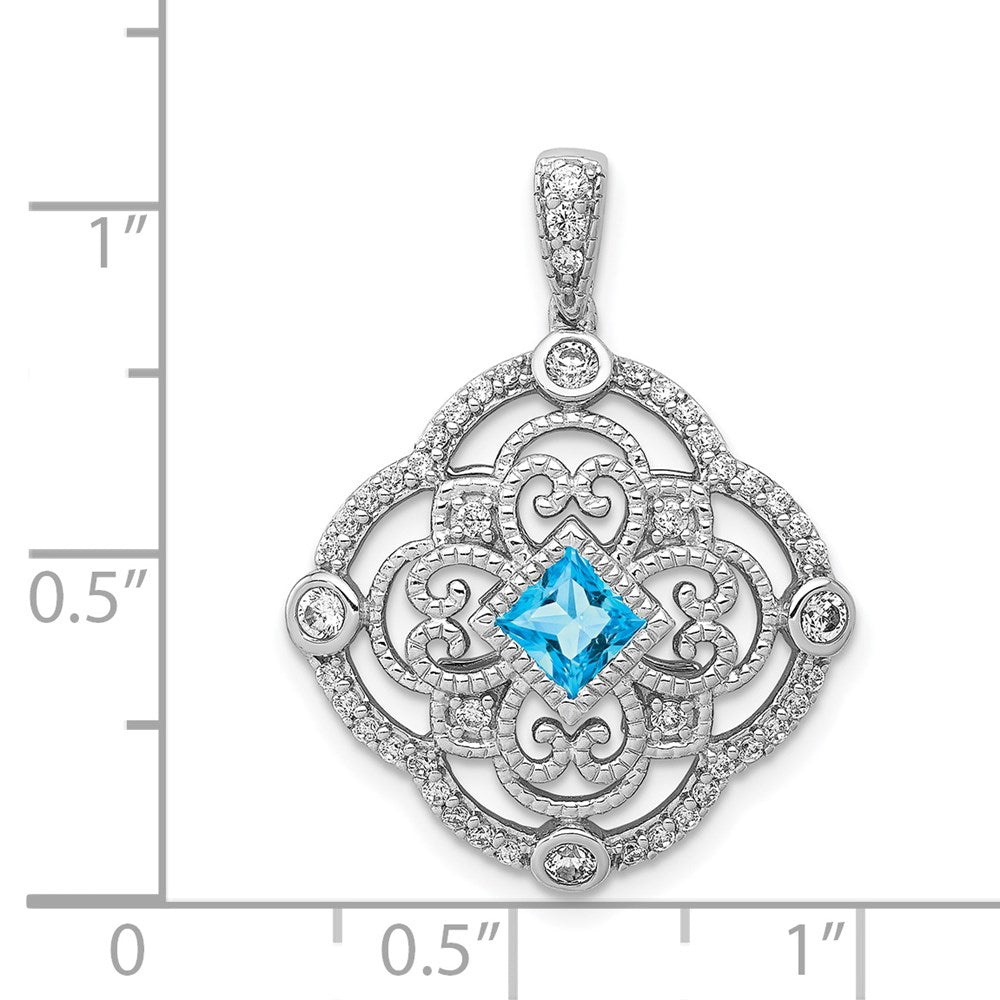 14k White Gold Diamond and .39 Blue Topaz Fancy Pendant