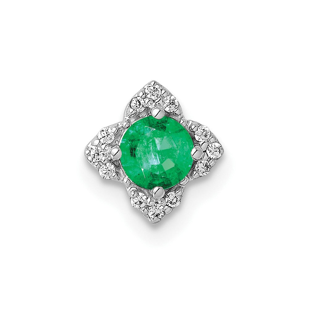 14k White Gold 1/20ct. Diamond and .25 Emerald Chain Slide
