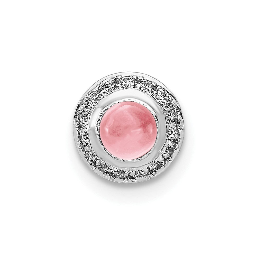14k White Gold Diamond and Cabochon .47 Pink Tourmaline Chain Slide