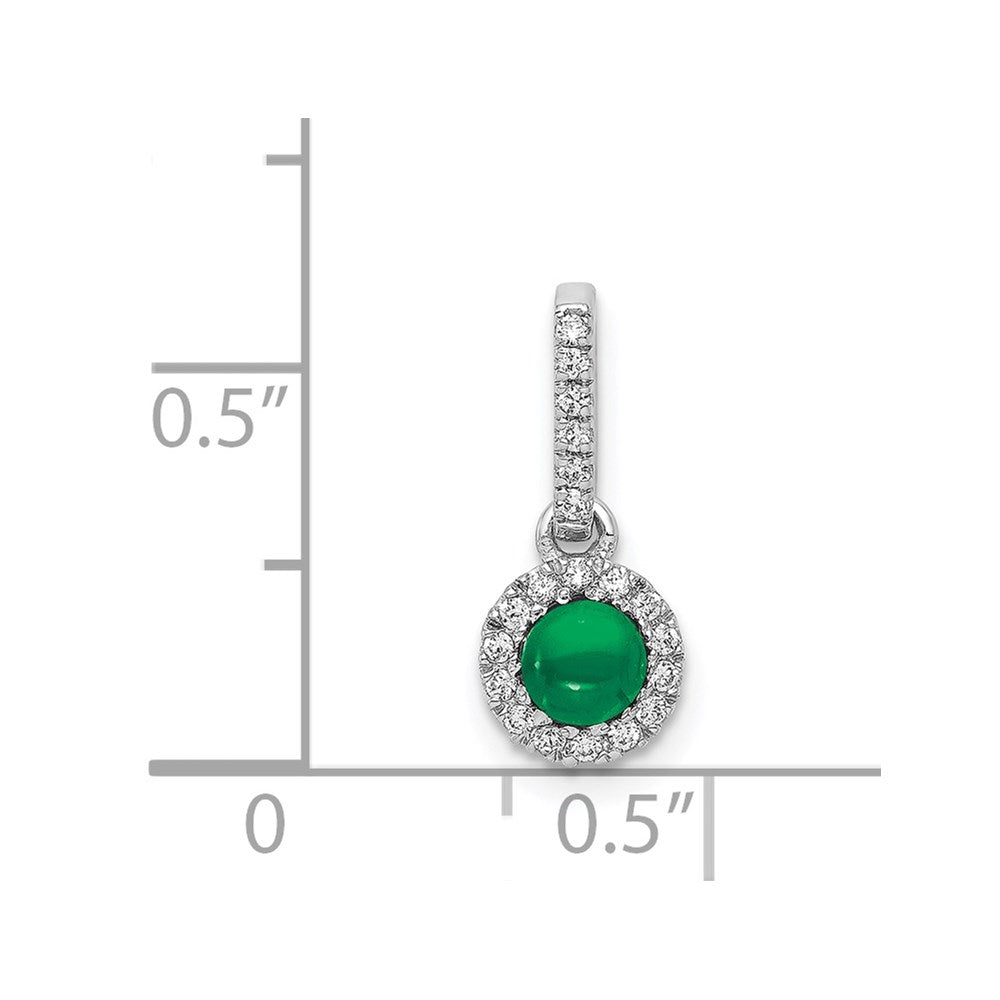 14k White Gold Halo Diamond and Cabochon .47 Emerald Pendant