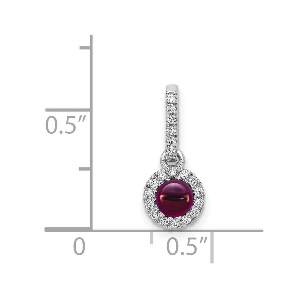 14k White Gold Diamond and Cabochon .47 Rhodolite Garnet Pendant