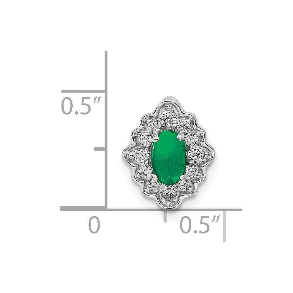 14k White Gold Fancy Halo Diamond and Cabochon Emerald Chain Slide