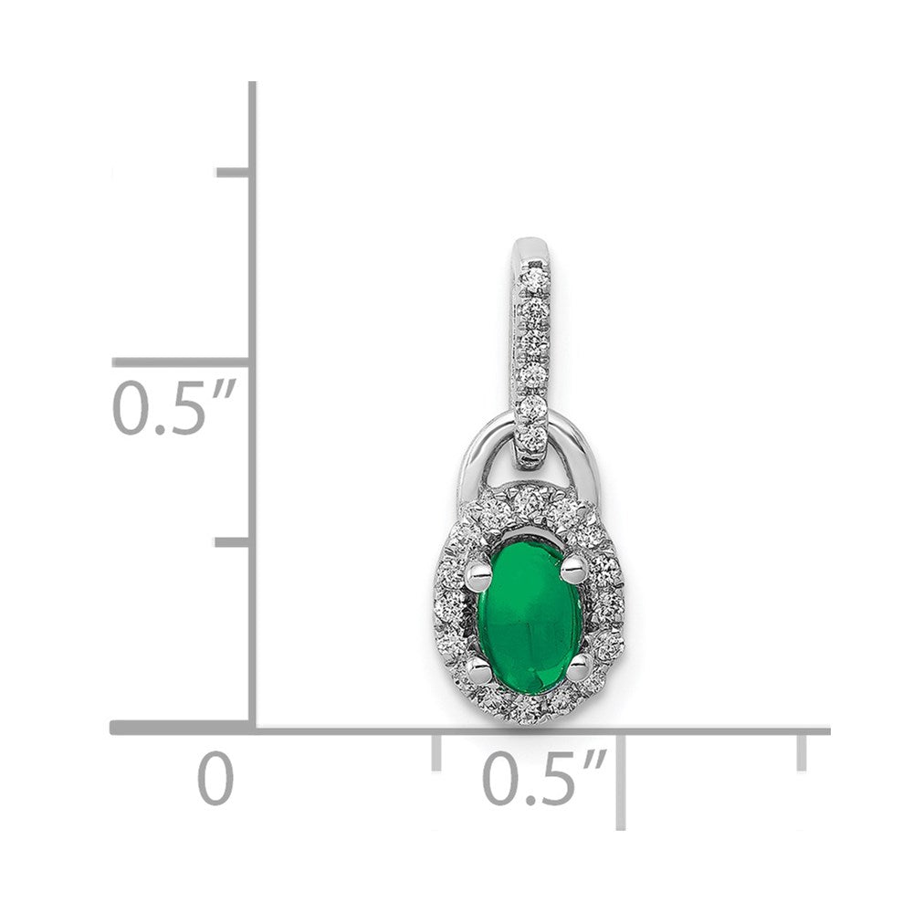 14k White Gold Halo Diamond and Cabochon Emerald Pendant