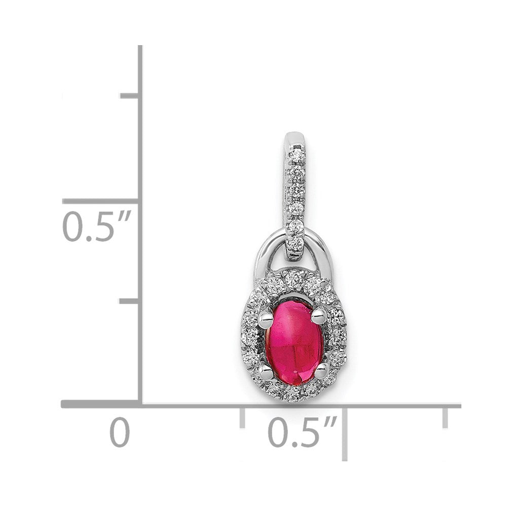 14k White Gold Diamond and Cabochon Ruby Pendant