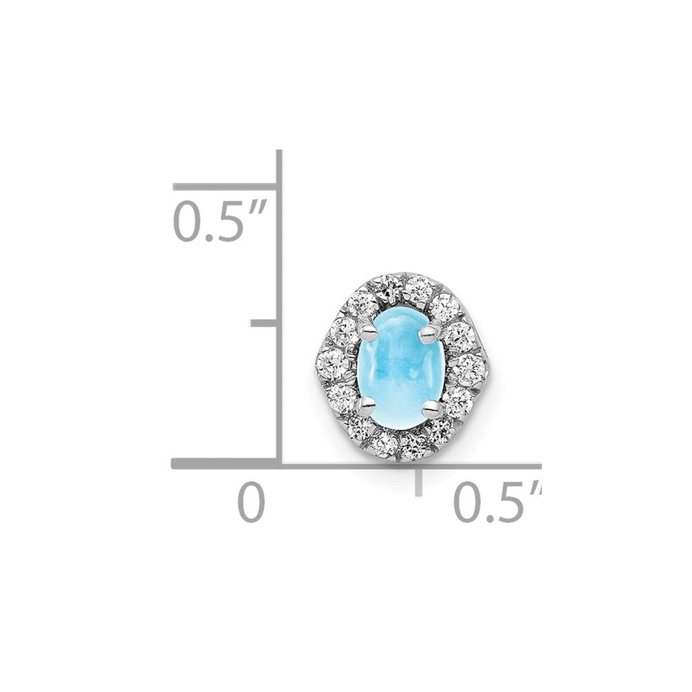 14k White Gold Diamond and Cabochon .73 Blue Topaz Pendant
