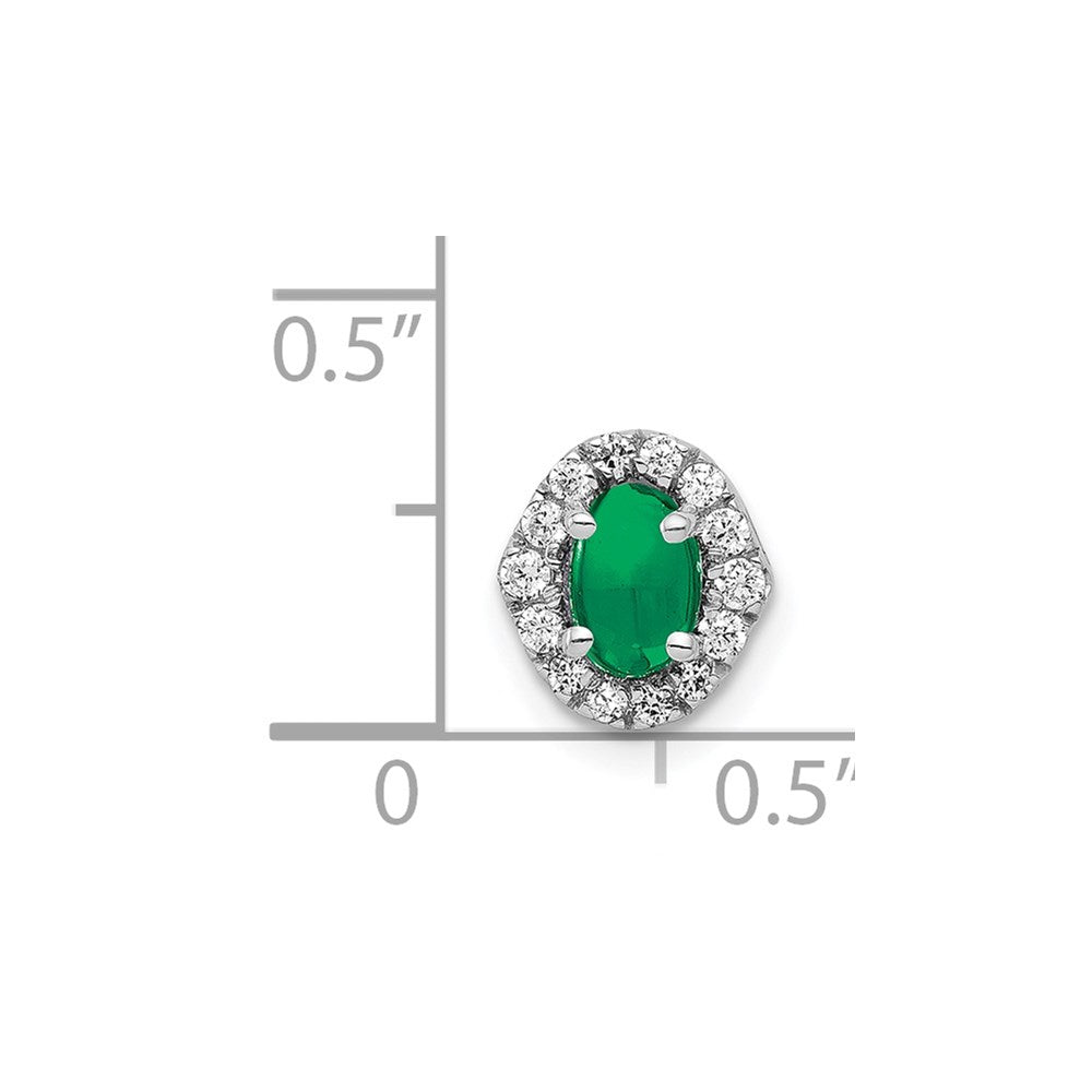 14k White Gold Halo Diamond and Cabochon .73 Emerald Chain Slide