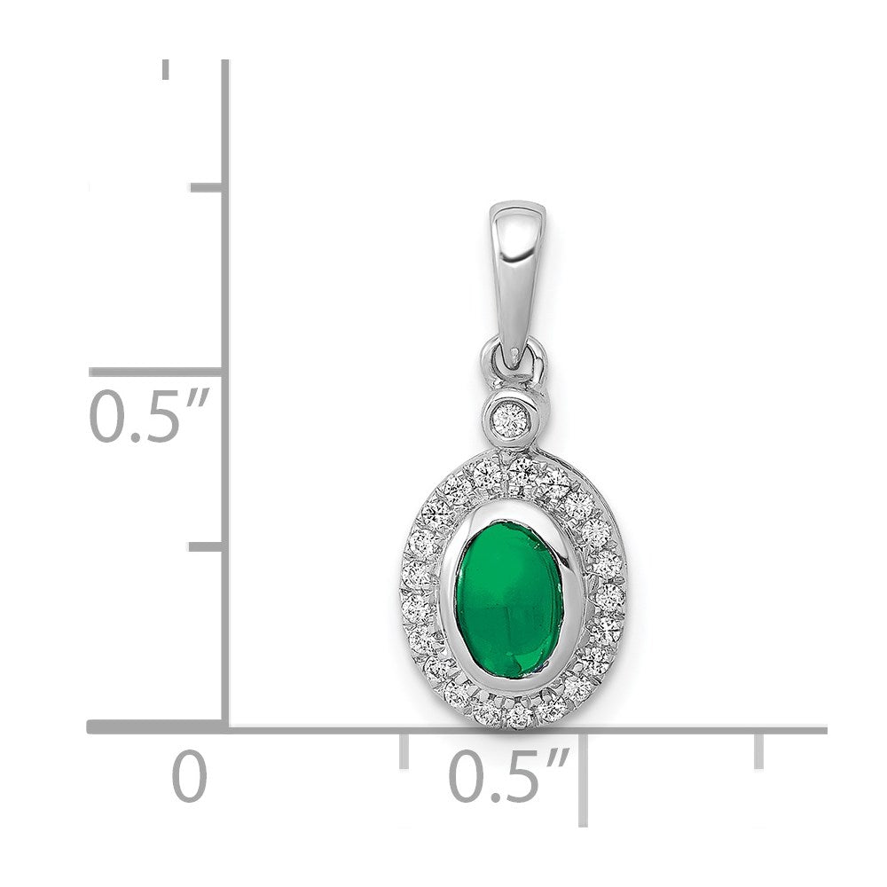 14k White Gold Halo Diamond and Cabochon Emerald Pendant