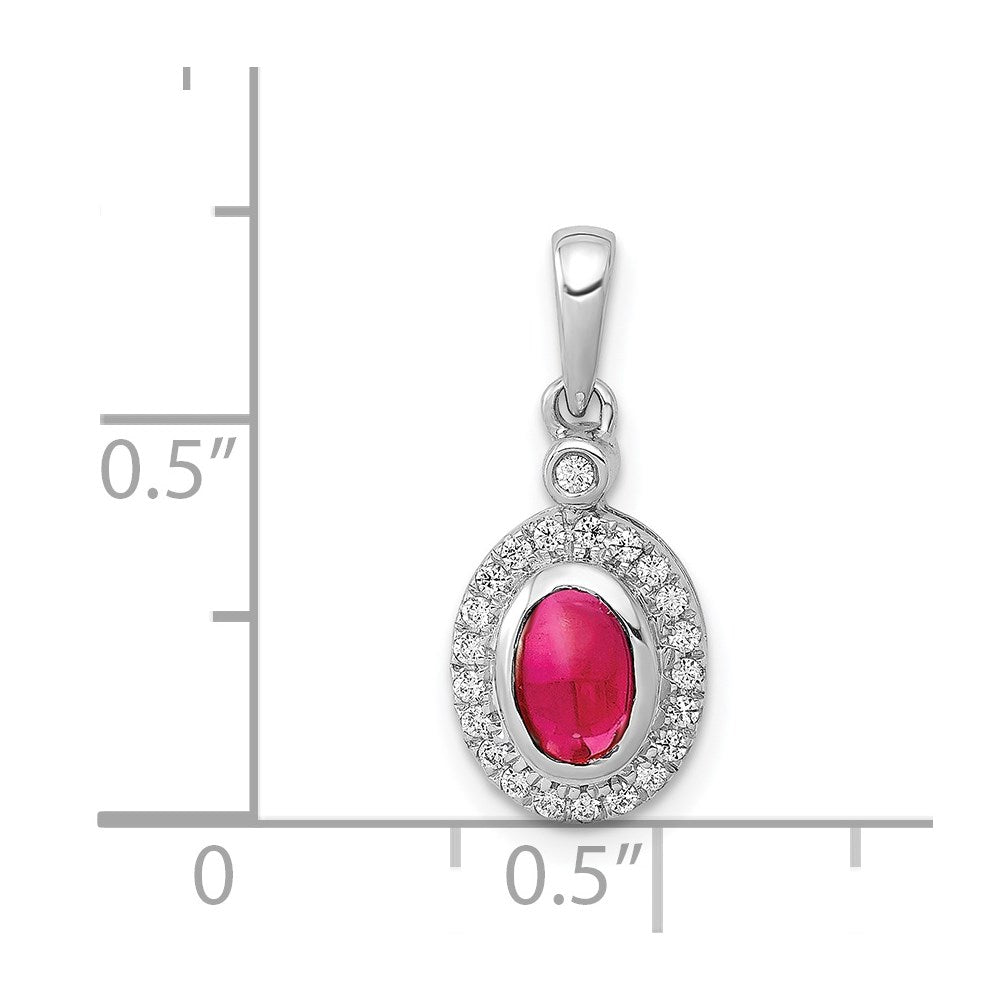 14k White Gold Diamond and Cabochon Ruby Halo Pendant