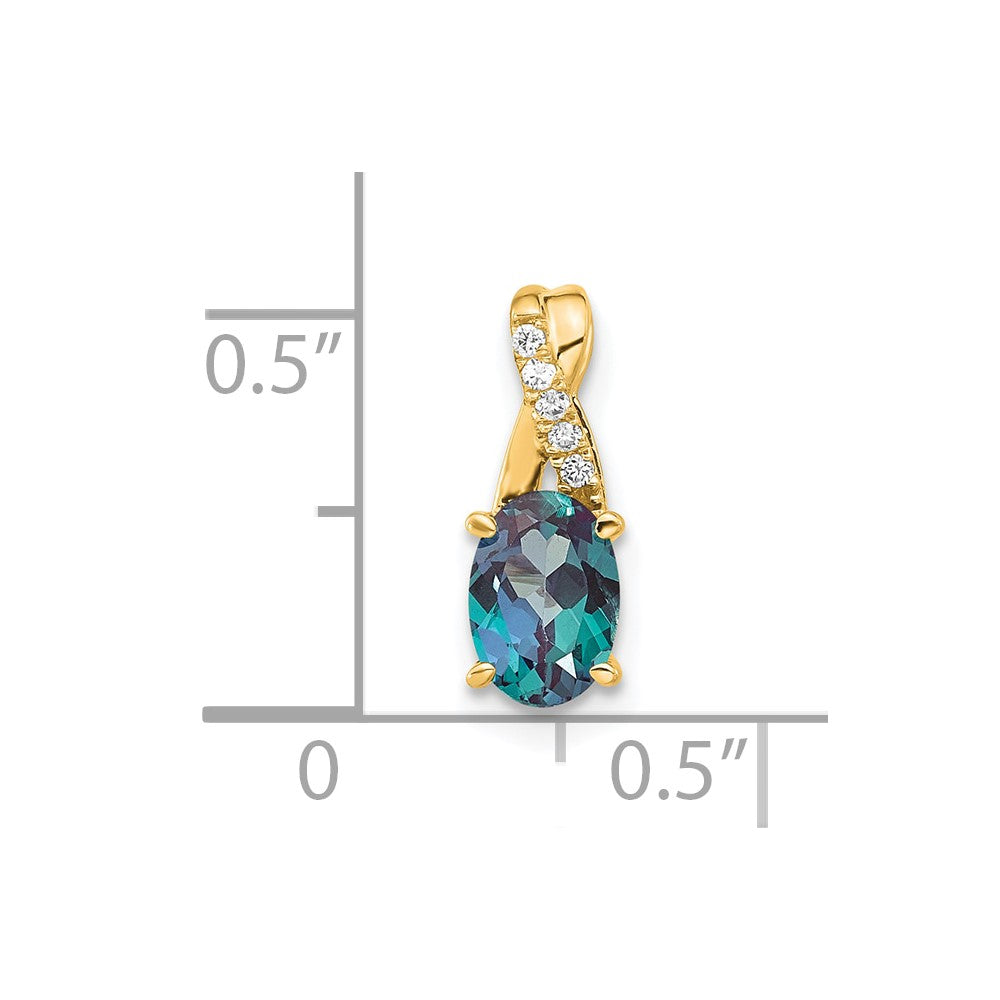 14K Oval Created Alexandrite and Diamond Pendant