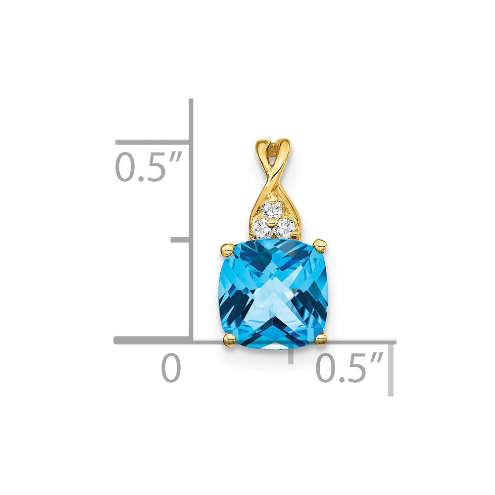 14k Checkerboard Blue Topaz and Diamond Pendant