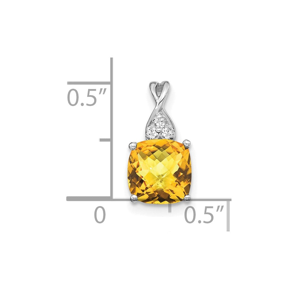 14K White Gold Checkerboard Citrine and Diamond Pendant