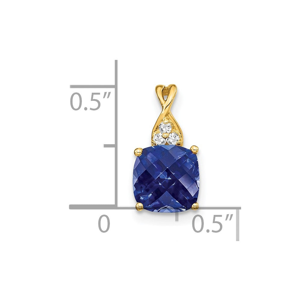 14k Checkerboard Created Sapphire and Diamond Pendant