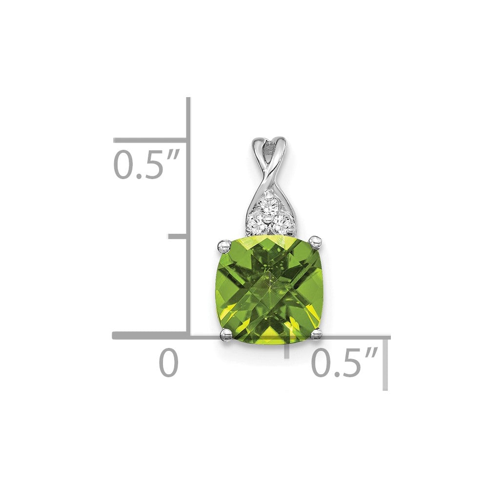 14K White Gold Checkerboard Peridot and Diamond Pendant