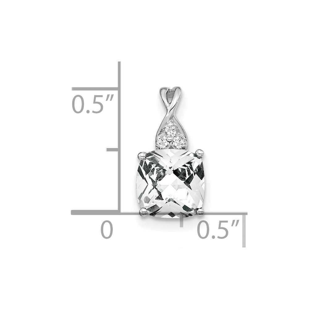 14K White Gold Checkerboard White Topaz and Diamond Pendant