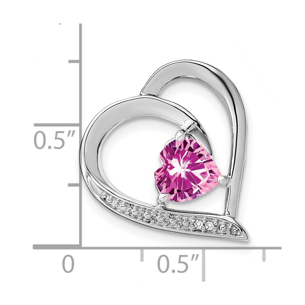 Sterling Silver Rhod-plated Created Pink Sapphire/Diamond Pendant
