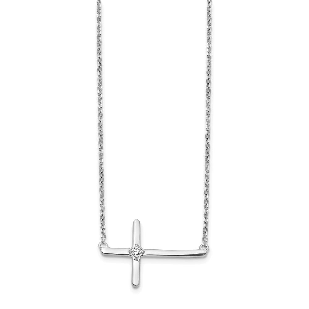 14k White Gold Diamond Sideways Cross 18in Necklace
