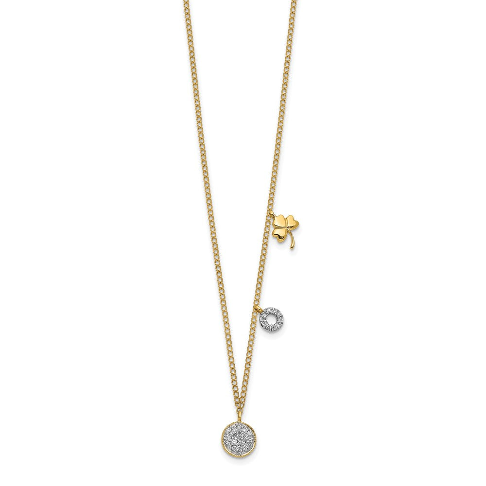14k Diamond Two Circle and Shamrock 18 inch Necklace