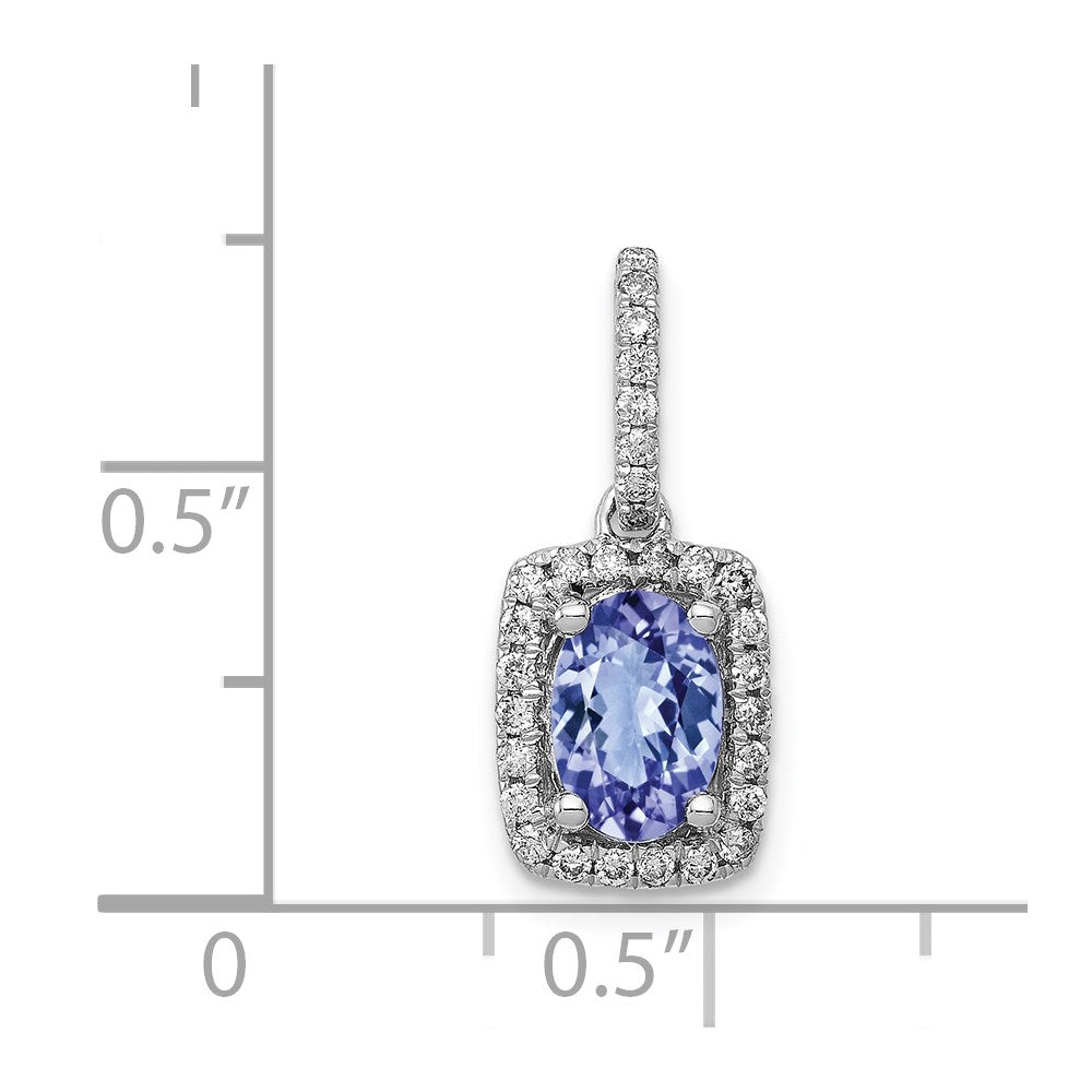 14k White Gold Oval .94 Tanzanite and Diamond Rectangle Pendant