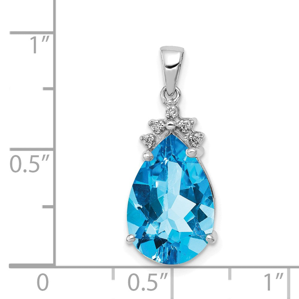 14k White Gold Pear Blue Topaz & Diamond Pendant
