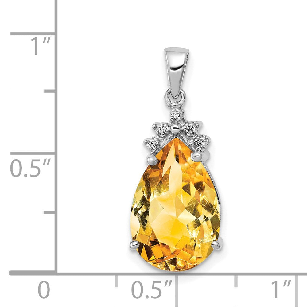 14k White Gold Pear Citrine & Diamond Pendant