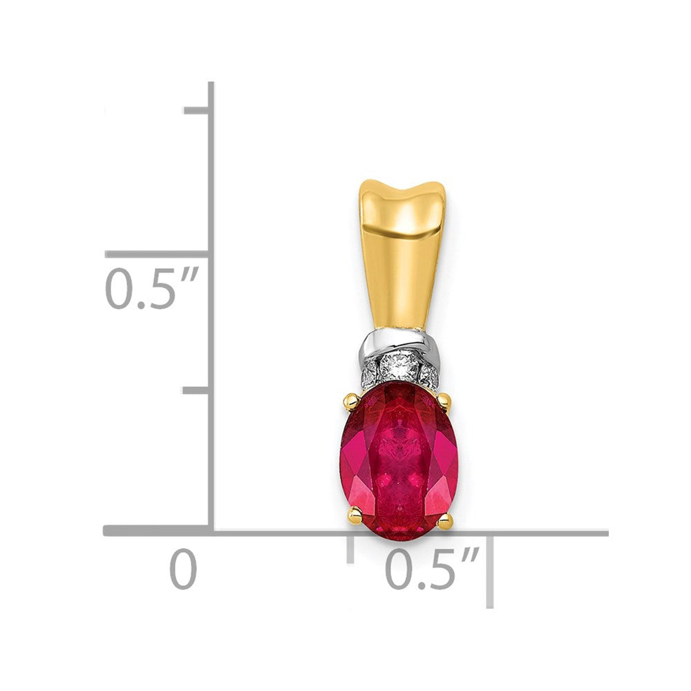 14k w/Rhodium Diamond and .66 Oval Ruby Pendant