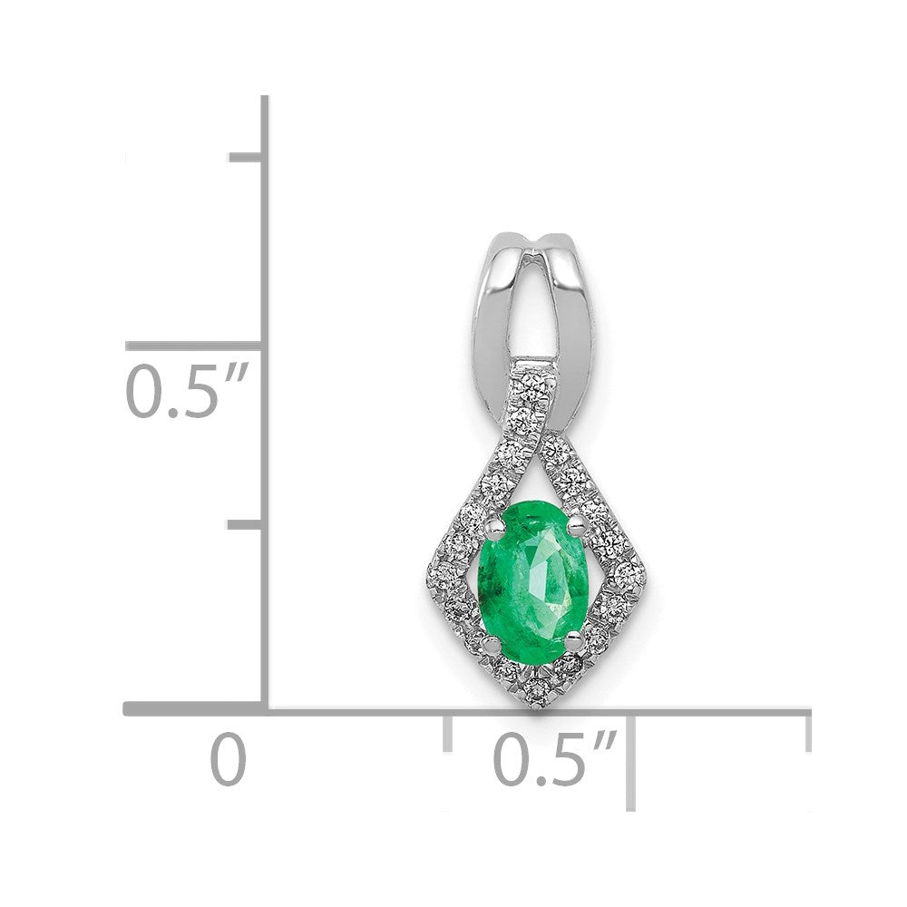 14k White Gold Fancy Diamond and Oval Emerald Pendant