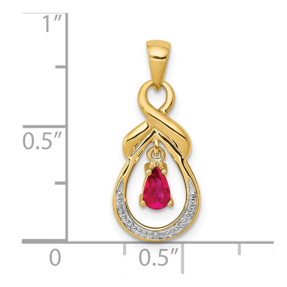 14k Pear Ruby and Diamond Dangle Pendant