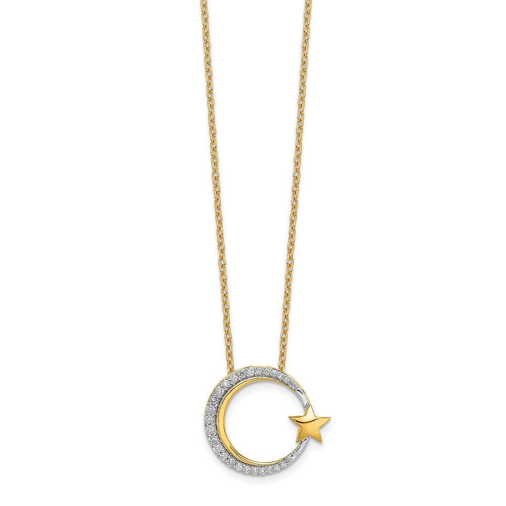 14k Polished Moon and Star Diamond Chain Slide Necklace