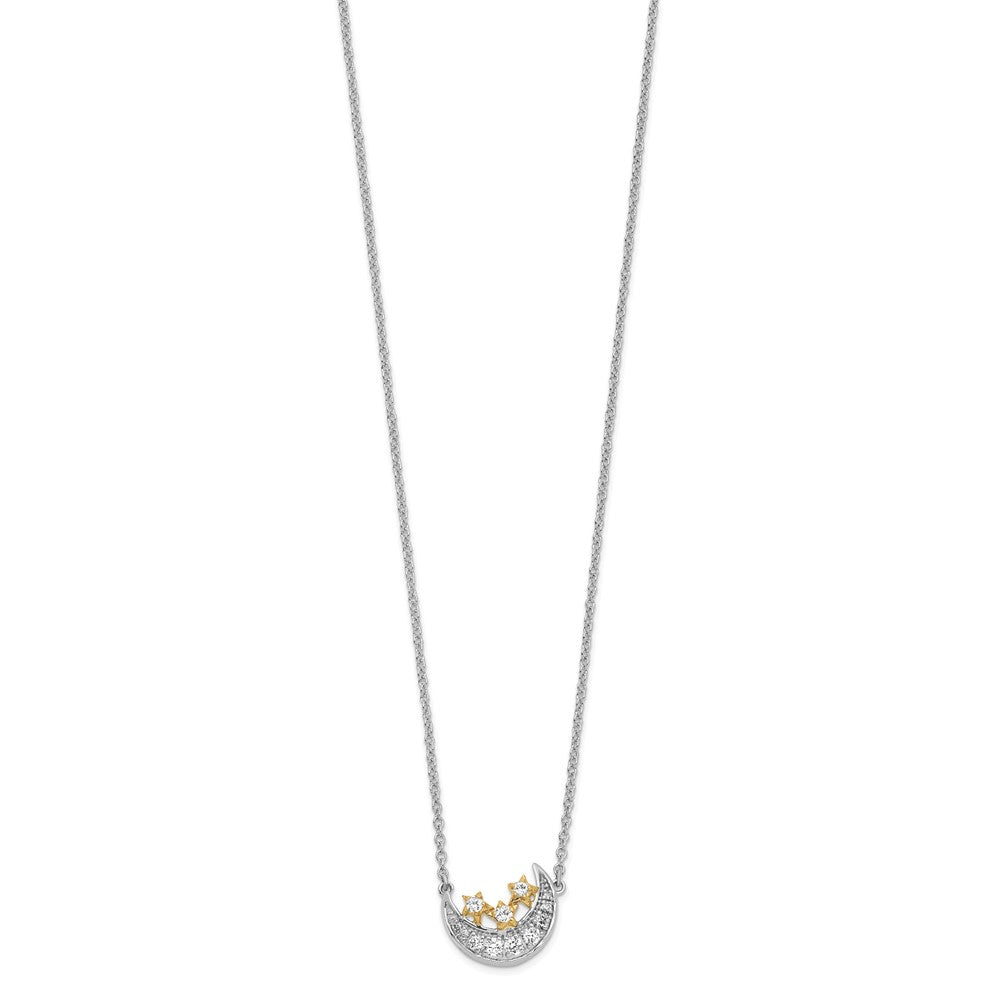 14k Two-tone Moon w/3-Stars Diamond 18in Necklace