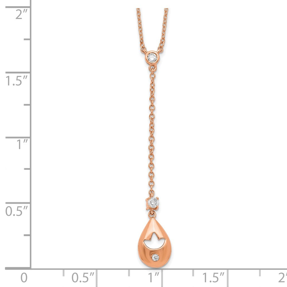 14k Rose Gold Diamond Teardrop w/Flower Dangle 18in Necklace