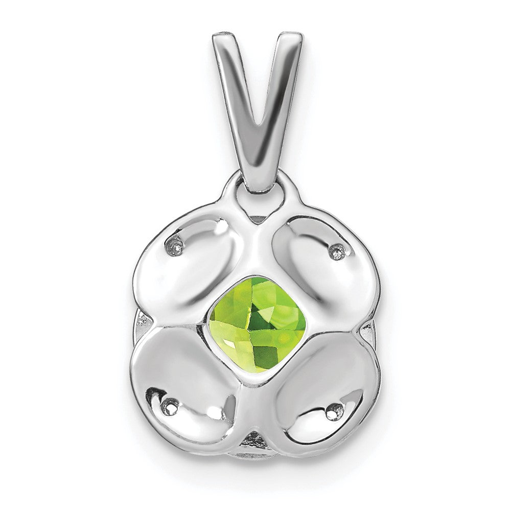 14k White Gold Cushion Peridot and Diamond Pendant
