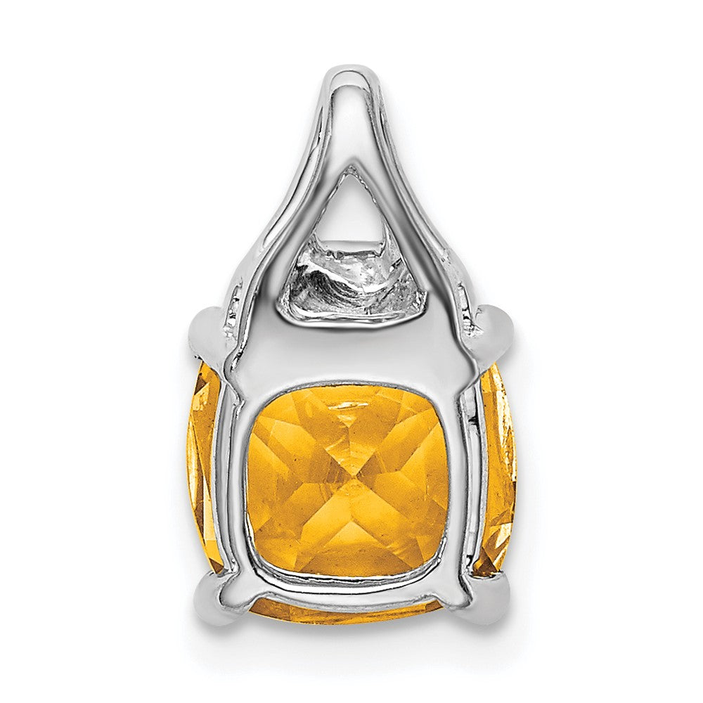 14k White Gold Cushion Citrine and Diamond Pendant